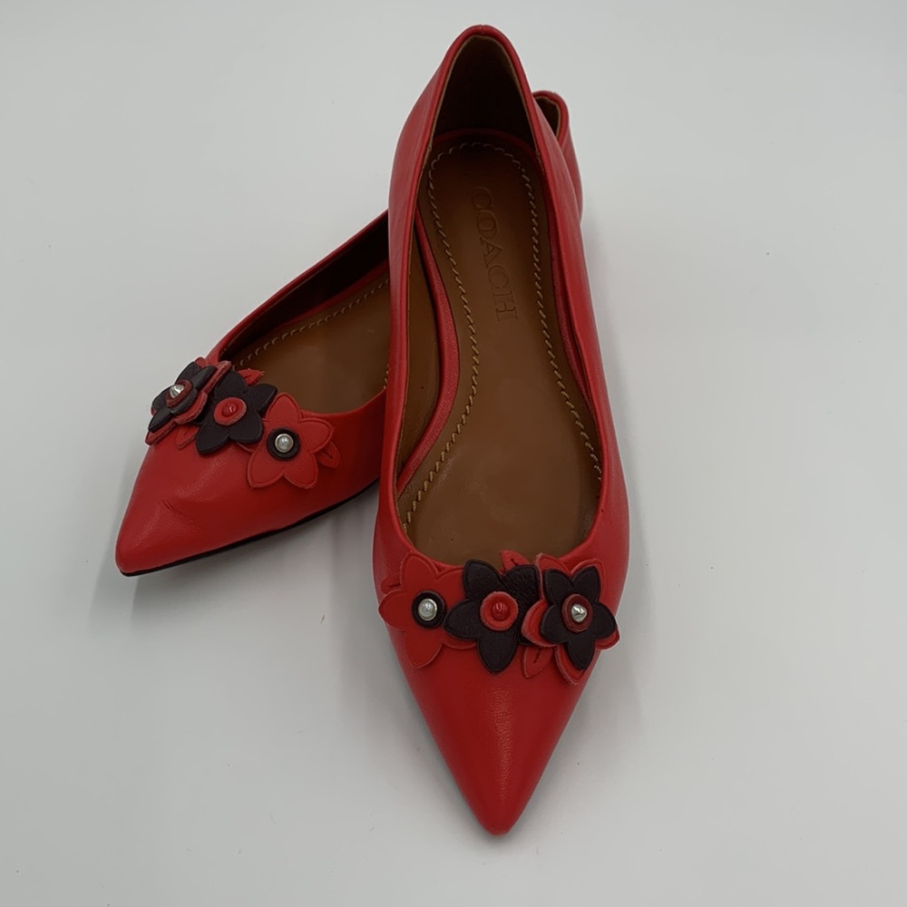 Coach Red Leather Pointed-toe Ballet Flats